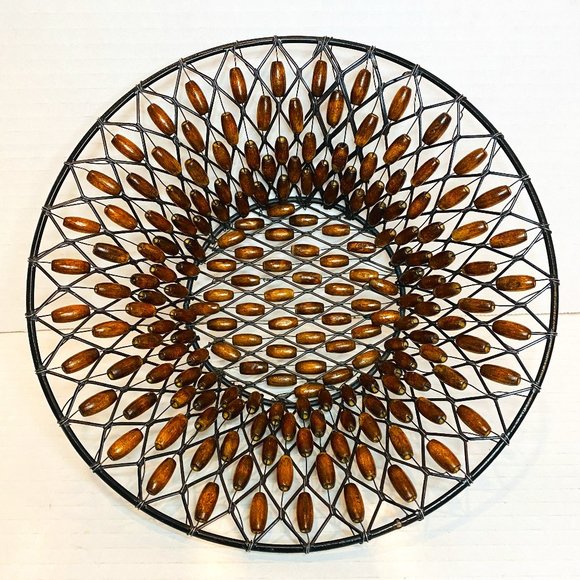 Decorative Basket Metal Wires and Wooden Beads - Picture 3 of 4